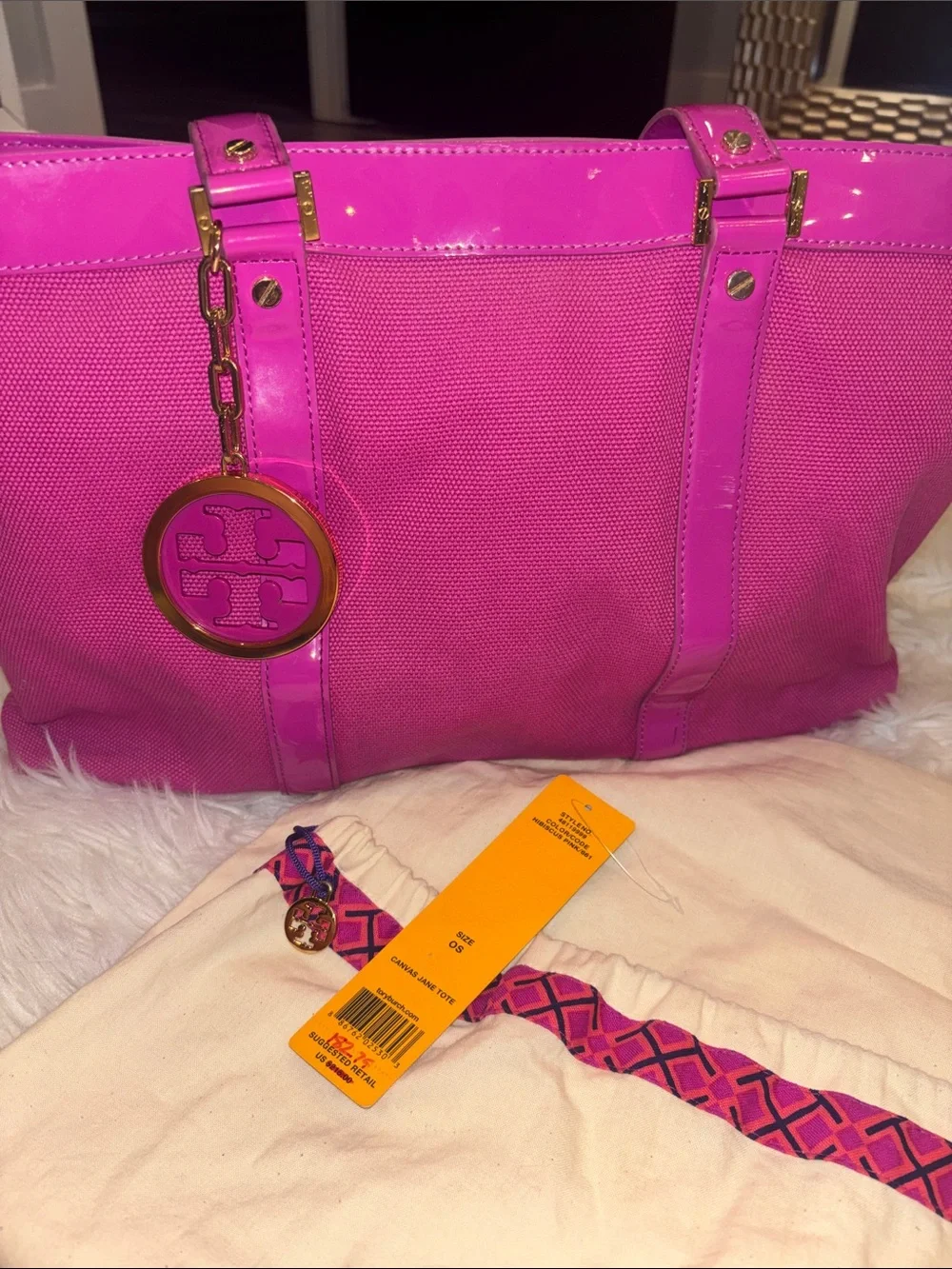 Tory Burch Hot Pink Tote with Gold Charm with tags